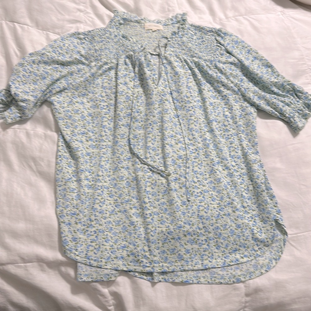 Melloday - Blue & Green Floral S/S Blouse - Small